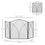 Frente para Lareira Dobrável Proteção para Lareira de 3 Painéis com Dobradiças e Estrutura de Metal Decorativa 126x2x76cm Preto