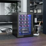 Frigorífico para Vinhos 20 Garrafas com Compressor, Porta Anti - UV, 5 - 18 °C, Painel Tátil, Luz LED, 39 dB, Preto