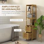 Coluna Casa de Banho com 3 Prateleiras e 2 Gavetas Armário Alto para Casa de banho Estilo Moderno 30x30x144,3 cm Madeira