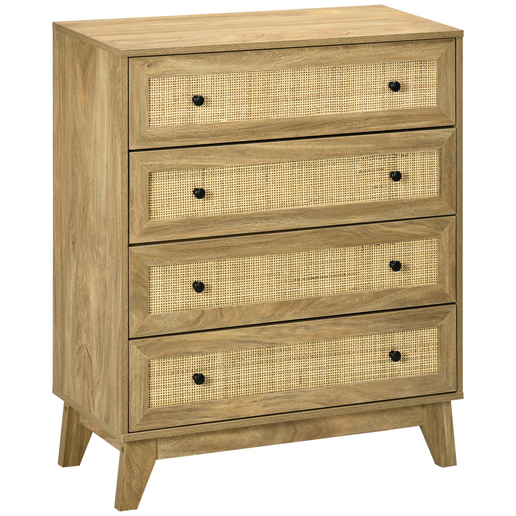 Cómoda com 4 Gavetas Cómoda de Madeira com Gavetas de Vime e Pés Elevados 80x35x95cm Madeira