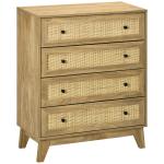 Cómoda com 4 Gavetas Cómoda de Madeira com Gavetas de Vime e Pés Elevados 80x35x95cm Madeira
