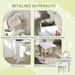 Toucador Crianças com Espelho e Banco Toucador de Maquilhagem para Crianças de 3 - 6 Anos 55x34x87,5 cm Branco e Verde Pastel