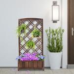 Floreira com Treliça de Madeira Caixa de Plantio com Suporte para Plantas Trepadeiras 60x30x122,5cm Marrom