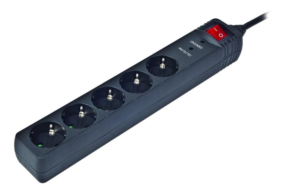 Extensão Quintupla c/ Interruptor (1,5 mts) Preto - GEMBIRD