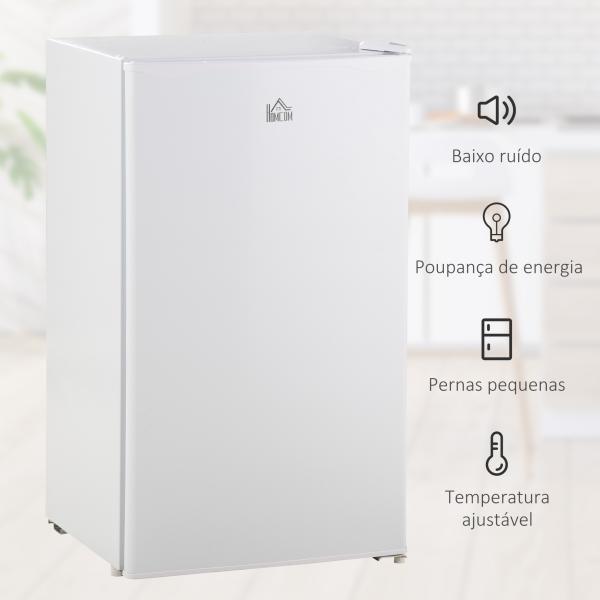 Mini Frigorífico 91 L com Congelador, Frigorífico Silencioso, Frigorífico Pequeno para Colocar Sob Bancada com Temperatura Regulável e Porta Reversível, Prateleiras Ajustáveis, Branco