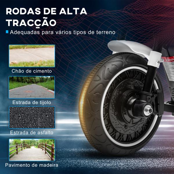 Motocicleta Elétrica para Crianças de 18 - 36 Meses com Bateria 6V Farol e Rodas Auxiliares Removíveis 76x42x57 cm Branca