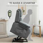 Poltrona Relax Levanta Pessoas com Controle Remoto Reclinação Elétrica de 160° Apoio para os Pés Encosto Estofado em PU e Bolsos Laterais 76x90x105 cm Cinza