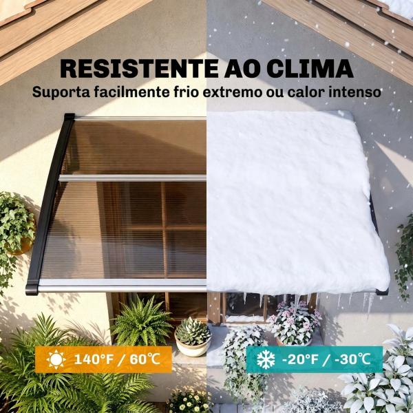 Marquise para Portas e Janelas 103x96,5 cm Marquise com Proteção para Sol e Chuva com Painéis de Policarbonato Preto e Marrom