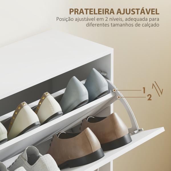 Sapateira Moderna com 4 Gavetas Abatíveis e Prateleiras Ajustáveis para 16 - 24 Pares de Sapatos 120x24x81 cm Branco