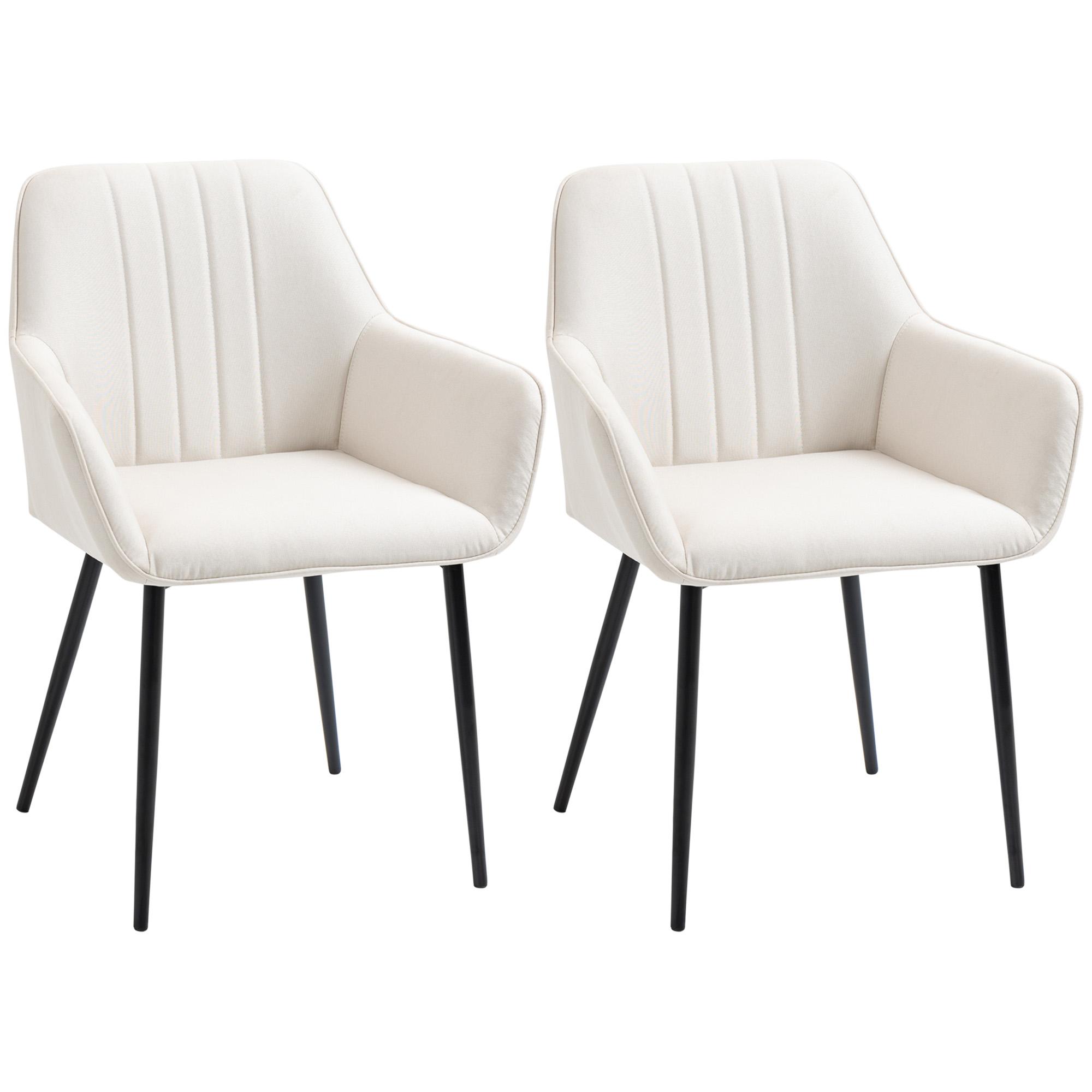Conjunto de 2 Cadeiras de Sala de Jantar Estofadas em Linho com Encosto e Pés de Metal 59,5x56,5x81 cm Bege Claro