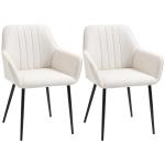 Conjunto de 2 Cadeiras de Sala de Jantar Estofadas em Linho com Encosto e Pés de Metal 59,5x56,5x81 cm Bege Claro