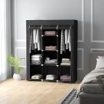 Roupeiro de Tecido Dobrável com 8 Prateleiras de Armazenamento e 2 Barras de Pendurar 125x43x162,5 cm Preto