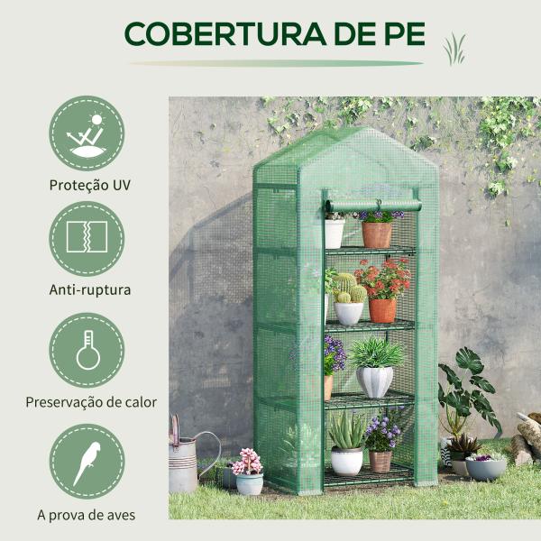 Estufa de Jardim com 4 Prateleiras e Cobertura de PE Estufa de Aço para Cultivo de Plantas Flores 70x50x160cm Verde