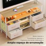 Móvel de TV com Luz LED Tomadas Portas USB 4 Gavetas de Tecido para Televisão até 50 Polegadas 120x30x67,5 cm Bege e Madeira