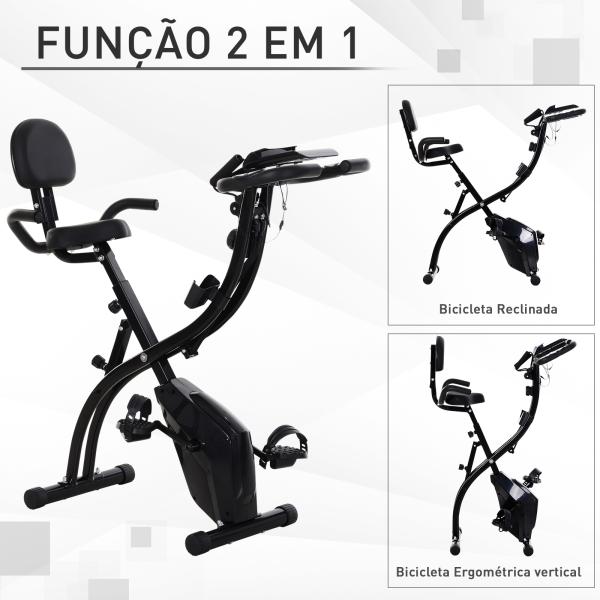 Bicicleta ergométrica dobrável ajustável em altura e resistência com tela LCD e assento com encosto 51x97x115 cm Preto