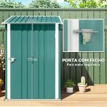 Abrigo de Jardim de Aço Galvanizado com Porta Fechadura e Teto Inclinado 0,92 m² 100x103x160cm Verde