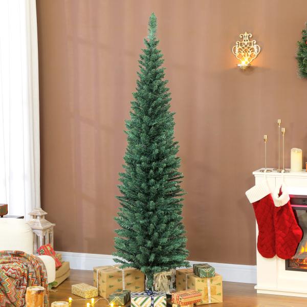 Árvore de Natal Slim 180 cm Árvore de Natal Artificial com 321 Ramos Suporte Metálico Decoração para Interior Verde