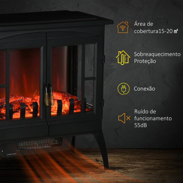 Lareira Elétrica 1000W/2000W com Luzes LED Chamas Realistas e Proteção Contra Superaquecimento para 15 - 20 ㎡ 60x37x60,5 cm Preto