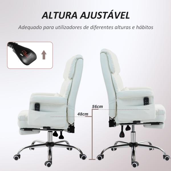 Cadeira de Escritório com Massagem em 6 Pontos Apoio para os Pés Retrátil Controlo Remoto e Suporte Lombar 69x65x115 cm Branco