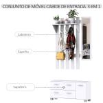 Móvel Cabide de Entrada com Espelho Ganchos e Sapateira Móvel de Entrada com 3 Ganchos Prateleira e 2 Gavetas Branco