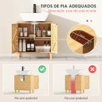 Móvel para Lavatório Pousar em Bambu com Portas Ripadas Armário de Casa de Banho para Lavatório sem Pedestal 60x30x60 cm Madeira