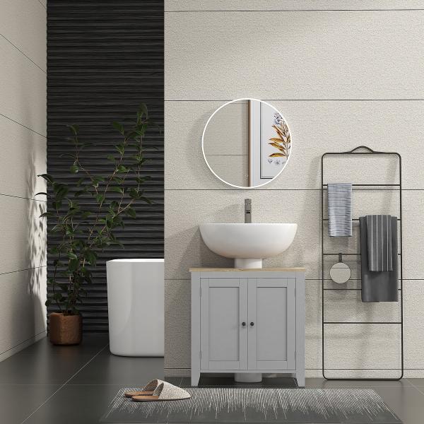 Móvel para Lavatório Pousar com 2 Portas e Prateleira Ajustável Estilo Moderno 60x30x60 cm Cinza e Madeira