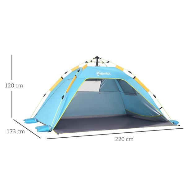 Tenda de Praia Pop - up para 1 - 2 Pessoas com 2 Acessos, 2 Janelas e Bolsa de Transporte 220x173x120 cm Azul Claro