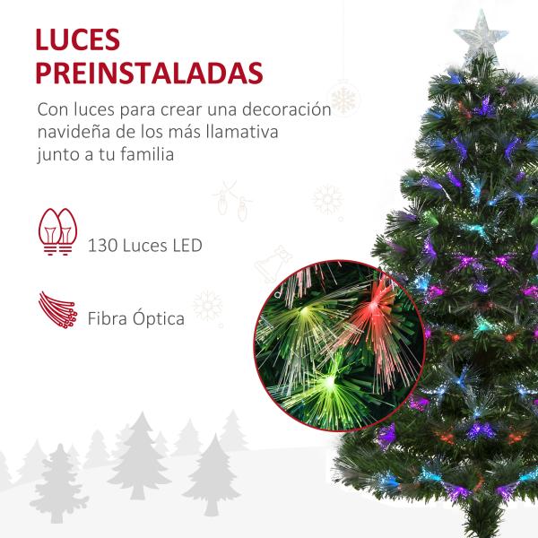 Árvore de Natal 120cm com 130 Luzes LED de Múltiplas Cores e Estrela Decorativa Ø66x120 cm Verde