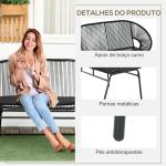 Sofá Acapulco de 2 Lugares com Apoios de Braço Almofada e Estrutura de Aço para Jardim Terraço Pátio 132x72x83 cm Preto