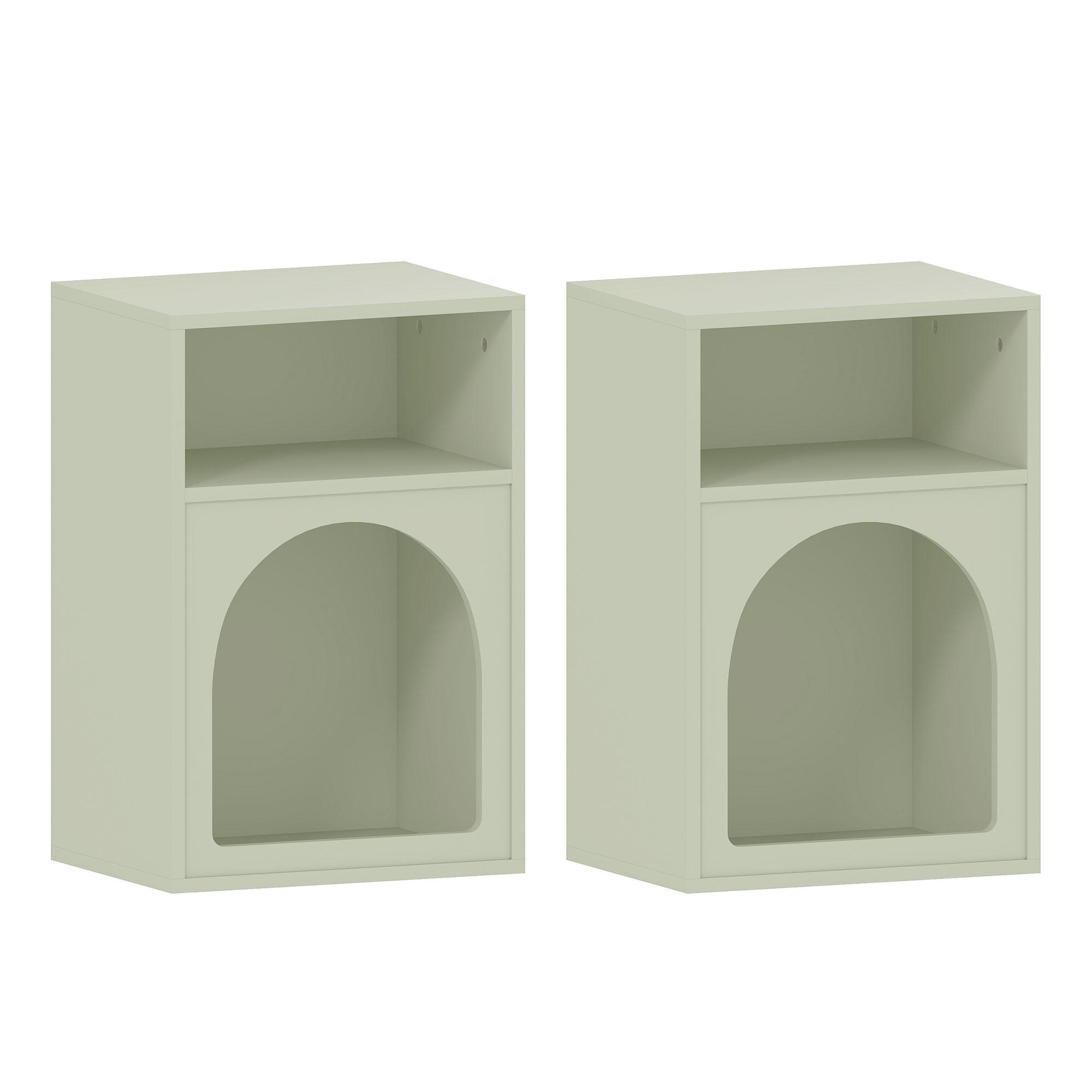 Mesa de Cabeceira Estreita com 2 Compartimentos Abertos e Design em Arco 40x30x60 cm Verde - Claro