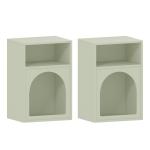 Mesa de Cabeceira Estreita com 2 Compartimentos Abertos e Design em Arco 40x30x60 cm Verde - Claro