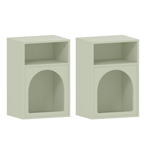 Mesa de Cabeceira Estreita com 2 Compartimentos Abertos e Design em Arco 40x30x60 cm Verde - Claro