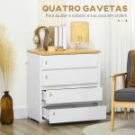 Cómoda Moderna com 4 Gavetas de Madeira para Dormitório Carga Máxima 40 kg 70x37x75 cm Branco e Madeira