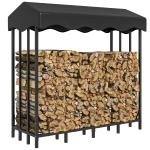 Suporte para Lenha com Cobertura Estante para Lenha de Metal com Estrutura Reforçada e Anéis de Bloqueio 143x70x145 cm Preto