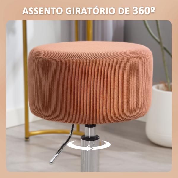 Banco de Bar Banco Alta de Cozinha Ajustável em Altura 52 - 66 cm Estofado em Veludo Giratória a 360° Marrom