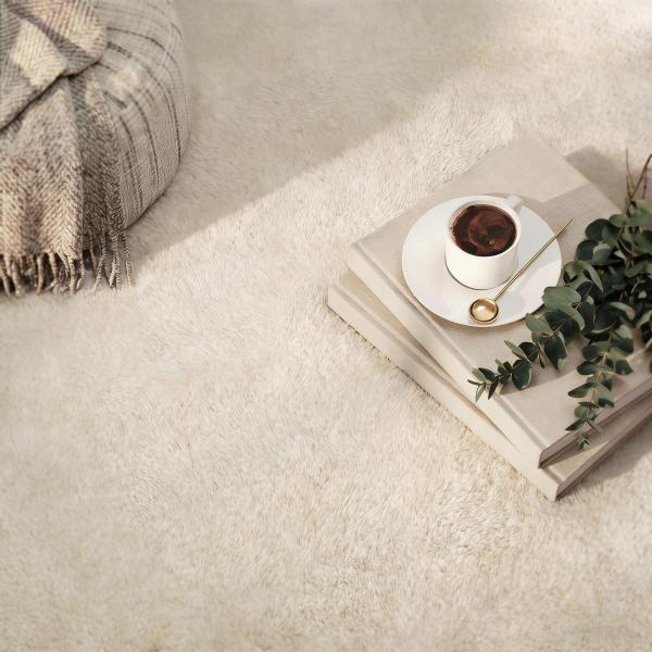 Tapete para Sala de Estar 120x160 cm Tapete Lavável à Máquina Pelo Longo Macio Estilo Moderno Creme