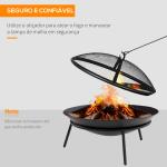 Braseiro de Exterior de Metal com Tampa Protetora de Faíscas e Atiçador para Varanda Campismo Ar Livre Ø47x33 cm Preto