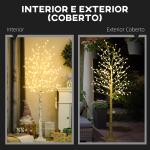 Árvore Cerejeira com 180 Luzes LED IP4 Banco Quente com Luz Ajustável em 3 Modos 21,5x21,5x180cm Branco
