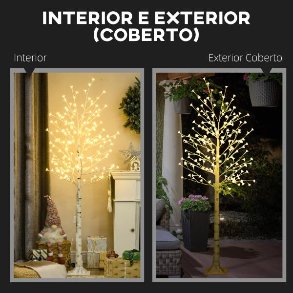 Árvore Cerejeira com 180 Luzes LED IP4 Banco Quente com Luz Ajustável em 3 Modos 21,5x21,5x180cm Branco