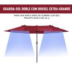 Chapéu de Sol Duplo 4,55x2,68x2,38 m Chapéu de Sol de Jardim com Manivela Manual Resistente à Água e com Proteção Solar UV para Terraço Pátio Vinho