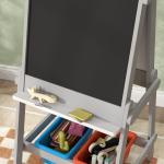 Cavalete para Crianças 3 em 1 Ardósia Dupla com Rolo de Papel Apagador e Caixas de Arrumação 51x50x108 cm Cinza