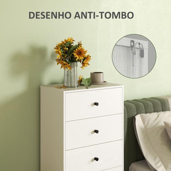Cómoda com 5 Gavetas Cómoda de Quarto Estreita com Anti - Tombo Gaveteiro Alto para Sala de Estar Corredor 47x29x95 cm Branco