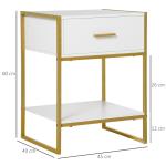 Mesa de Cabeceira Mesa Auxiliar com 1 Gaveta e Prateleira de Armazenamento para Dormitórios Sala de Estar Escritório Estilo Moderno 45x40x60cm Branco