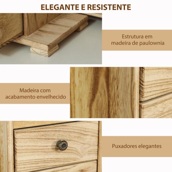Caixa Joias de Madeira de 4 Níveis Organizador de Joias com 2 Gavetas e Espelho 26,5x16x33,5 cm Madeira