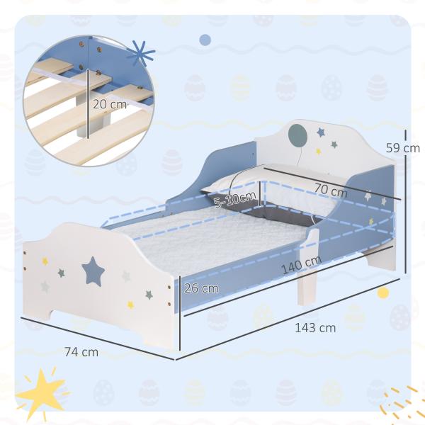 Cama para Crianças 143x74x59 cm Cama Infantil com Desenho em Estrelas Carga 50 kg para Dormitório Azul e Branco