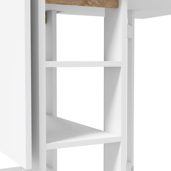 Mesa Dobrável com Asas Dobráveis Mesa de Cozinha com 2 Rodas e Prateleiras Estilo Moderno 120x60x75 cm Branco