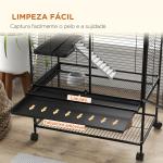 Gaiola para Animais Pequenos de 4 Níveis com Rodas Rampa Comedouro Bebedouro e Bandeja Removível 78x45,5x136 cm Preto