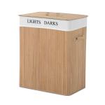 Cesto de Roupa de Bambú Capacidade de 100L Cesta para Roupa Suja Retangular com Tampa Removível Bolsa com 2 Compartimentos 52x32x63cm Bambú