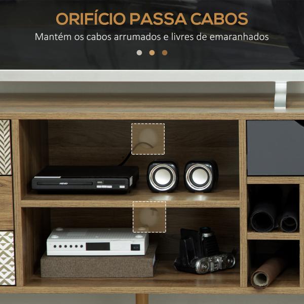 Móvel de TV com Prateleira de Armazenamento 4 Gavetas e Pés de Metal para Televisores de até 50 Polegadas 120x39x64cm Marrom