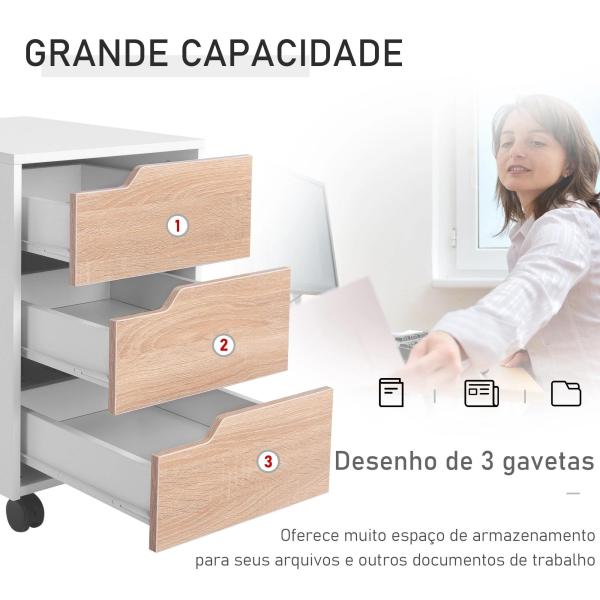 Bloco de Gavetas para Escritório Móvel de Escritório Bloco de Gavetas com 3 Gavetas e 4 Rodas 40x50x57,5 cm Madeira e Branco